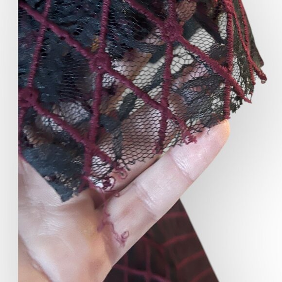 Sandro Paris Burgundy and Black Lace Mini Dress Size 2 - Picture 8 of 11